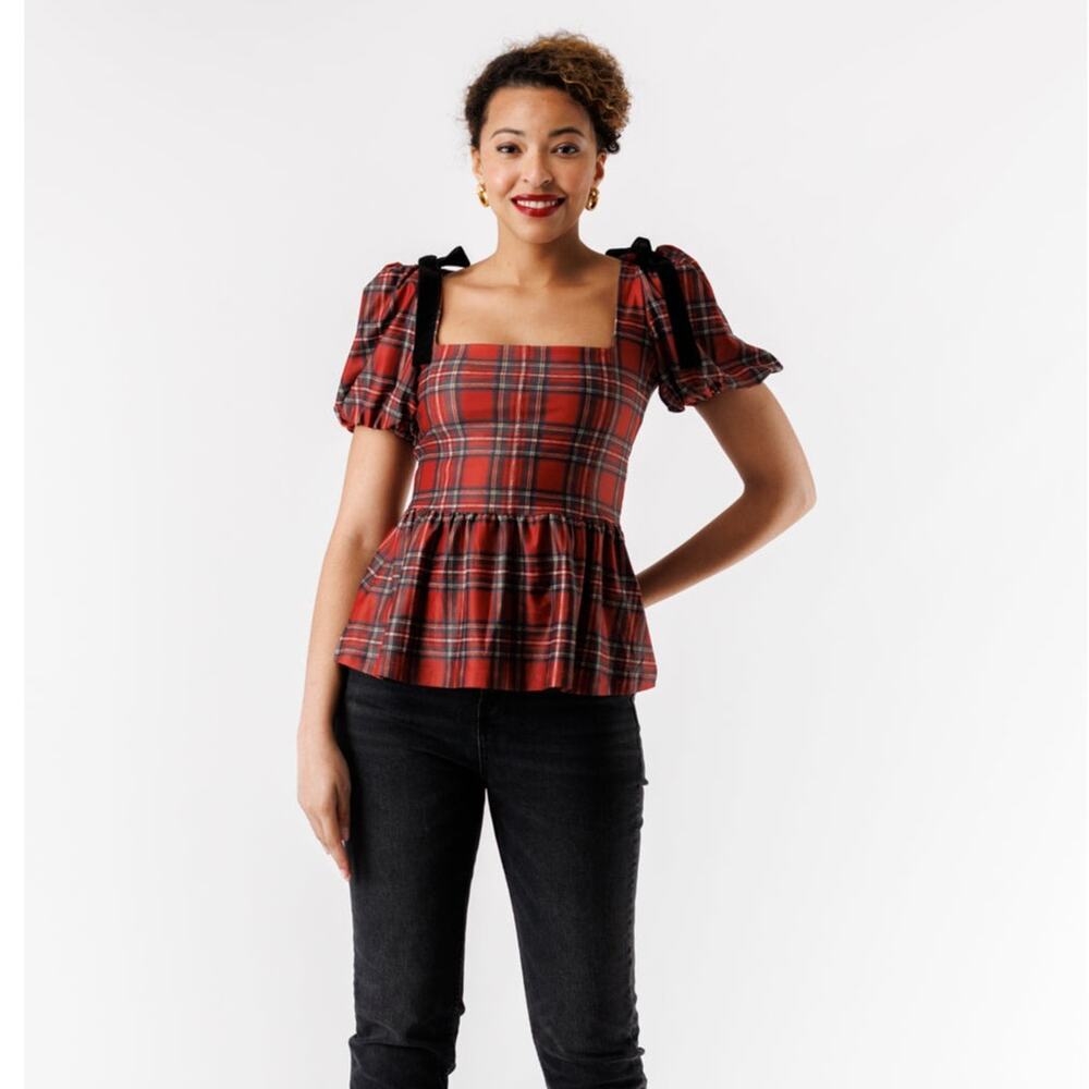 Smith & Quinn Womens Twee Tartan Plaid Oliver Top Large Preppy Academia Holidays